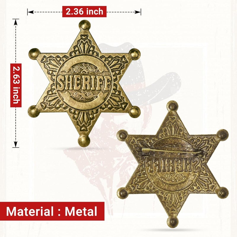 iMagitek 4 Pcs Metal Sheriff Badge, Western Deputy Sheriff Badge, Western Cop Star Badge, Old West Prop, Western Police Vest Badge - Image 2